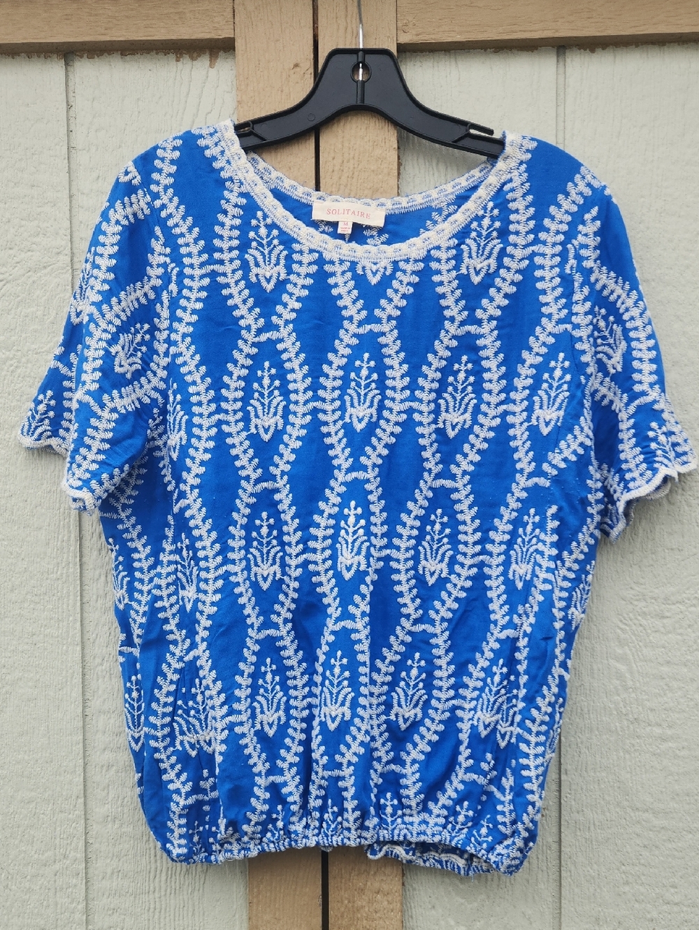 Solitaire Boho Embroidered Bold Bright Blue Summer Chic Coastal Beach Medium